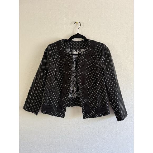 Cabi Seaside Chic Black White Polka Ribbon Dot Classic Blazer Size 6 academia - Picture 1 of 6
